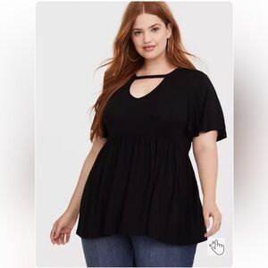Torrid 2 18/20 Super Soft Black Choker Neck Peplum Tee Empire Waist Stretchy